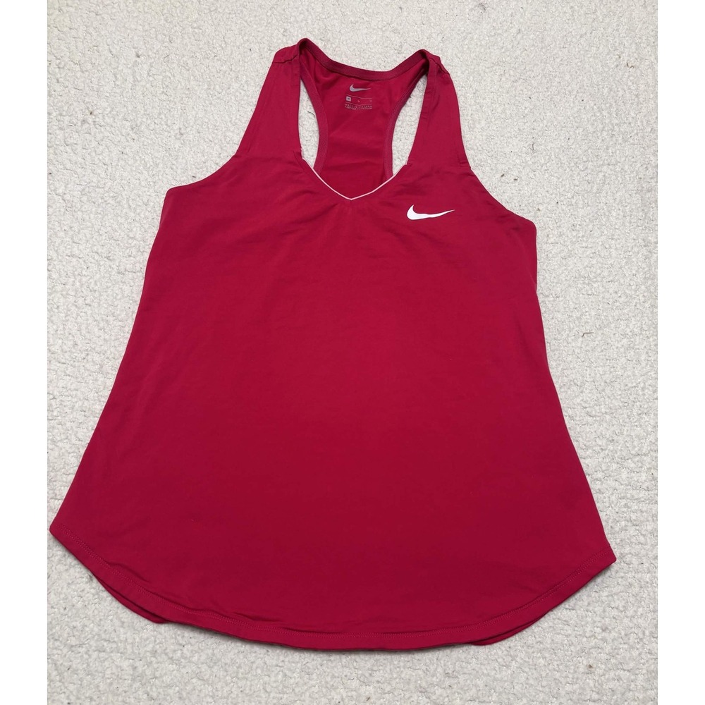 Nike Womens Top Tank Top Size M Red Racerback Solid Activewear Workout V-neck